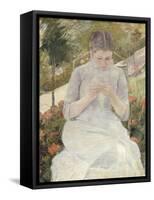 Young Woman Sewing in the Garden, 1880-1882-Mary Cassatt-Framed Stretched Canvas