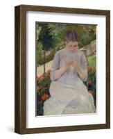 Young Woman Sewing in the Garden, ca. 1880/82-Mary Cassatt-Framed Giclee Print