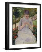 Young Woman Sewing in the Garden, ca. 1880/82-Mary Cassatt-Framed Giclee Print