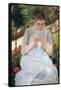 Young Woman Sewing In The Garden-Mary Cassatt-Framed Stretched Canvas