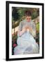 Young Woman Sewing In The Garden-Mary Cassatt-Framed Art Print