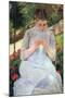 Young Woman Sewing In The Garden-Mary Cassatt-Mounted Art Print