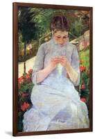 Young Woman Sewing In The Garden-Mary Cassatt-Framed Art Print