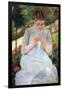 Young Woman Sewing In The Garden-Mary Cassatt-Framed Art Print