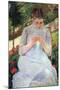 Young Woman Sewing in the Garden-Mary Cassatt-Mounted Art Print