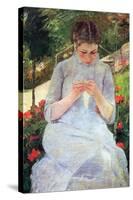 Young Woman Sewing in the Garden-Mary Cassatt-Stretched Canvas