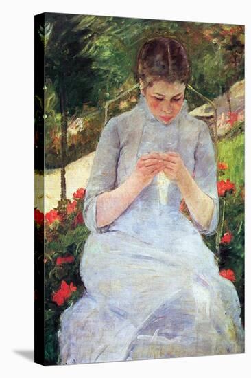 Young Woman Sewing in the Garden-Mary Cassatt-Stretched Canvas