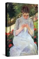 Young Woman Sewing in the Garden-Mary Cassatt-Stretched Canvas