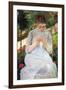 Young Woman Sewing In The Garden-Mary Cassatt-Framed Art Print