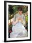 Young Woman Sewing In The Garden-Mary Cassatt-Framed Art Print