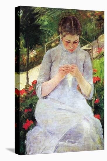 Young Woman Sewing In The Garden-Mary Cassatt-Stretched Canvas