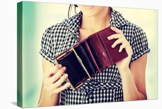 Young Woman Shows Her Empty Wallet. Bankruptcy-B-D-S-Stretched Canvas