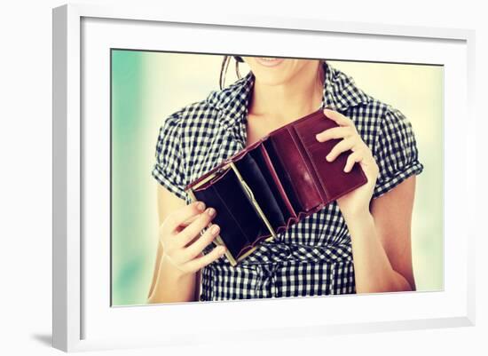 Young Woman Shows Her Empty Wallet. Bankruptcy-B-D-S-Framed Photographic Print