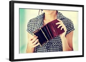 Young Woman Shows Her Empty Wallet. Bankruptcy-B-D-S-Framed Photographic Print