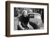 Young Woman Sits on Bumper of Her Car, Ca. 1942-null-Framed Photographic Print