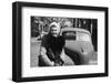 Young Woman Sits on Bumper of Her Car, Ca. 1942-null-Framed Photographic Print