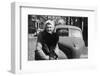 Young Woman Sits on Bumper of Her Car, Ca. 1942-null-Framed Photographic Print