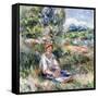 Young Woman Sitting in a Meadow-Pierre-Auguste Renoir-Framed Stretched Canvas