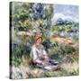 Young Woman Sitting in a Meadow-Pierre-Auguste Renoir-Stretched Canvas