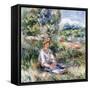 Young Woman Sitting in a Meadow-Pierre-Auguste Renoir-Framed Stretched Canvas