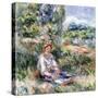 Young Woman Sitting in a Meadow-Pierre-Auguste Renoir-Stretched Canvas