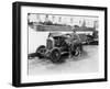 Young Woman Sitting Next to Small Car Looking at the Engine with Her German Shepherd-null-Framed Photo