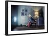 Young Woman Sitting on a Chair in Vintage Interior and Watching Retro TV-viczast-Framed Photographic Print