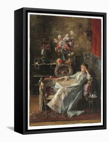Young Woman Sitting on a Sofa, 1887 (Oil on Panel)-Mihaly Munkacsy-Framed Stretched Canvas