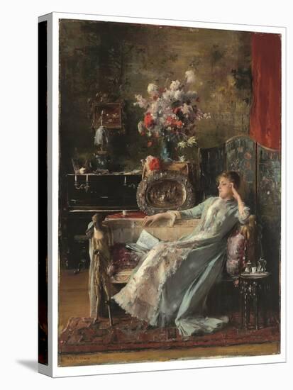 Young Woman Sitting on a Sofa, 1887 (Oil on Panel)-Mihaly Munkacsy-Stretched Canvas