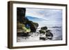 Young Woman Sitting On A Water Sculpted Rock Watches Waves Roll In At Ruby Beach In The Olympic NP-Ben Herndon-Framed Photographic Print