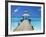 Young Woman Sitting on Bench at the End of Jetty, Maldives, Indian Ocean-Papadopoulos Sakis-Framed Photographic Print