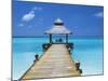 Young Woman Sitting on Bench at the End of Jetty, Maldives, Indian Ocean-Papadopoulos Sakis-Mounted Photographic Print