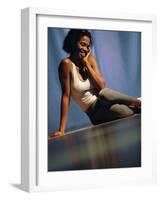 Young Woman Sitting on the Floor Smiling-null-Framed Photographic Print