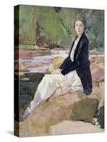 Young Woman Sitting upon Rocks-Harry Watson-Stretched Canvas
