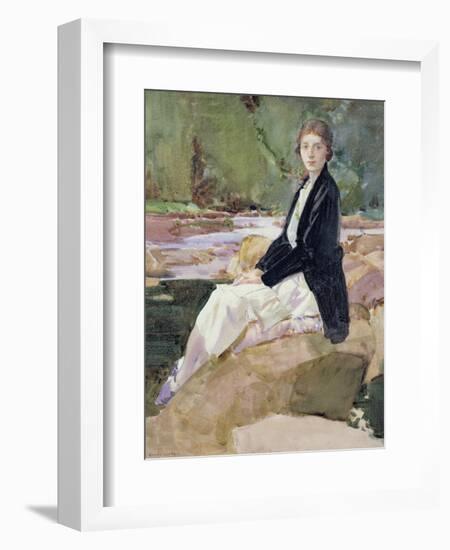 Young Woman Sitting upon Rocks-Harry Watson-Framed Giclee Print