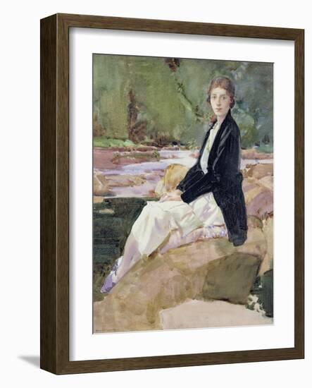 Young Woman Sitting upon Rocks-Harry Watson-Framed Giclee Print
