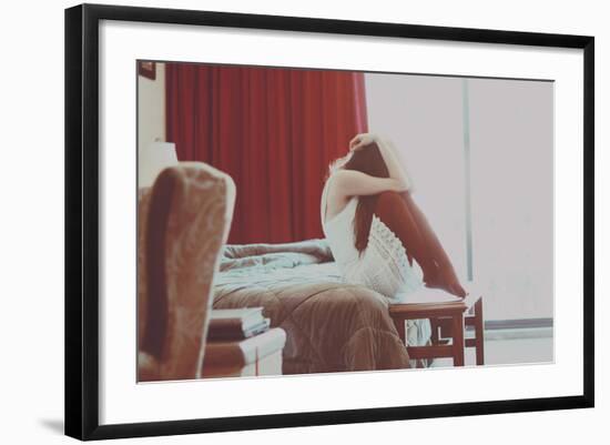 Young Woman Sitting with Head Covered-Carolina Hernandez-Framed Photographic Print