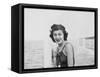 Young Woman Smiles and Sits on a Swimming Pier, Ca. 1938-null-Framed Stretched Canvas