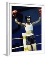 Young Woman Standing in a Boxing Ring-null-Framed Premium Photographic Print