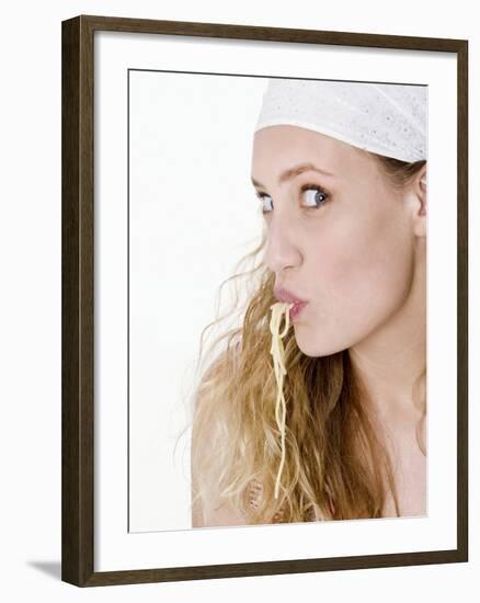 Young Woman Sucking Spaghetti-null-Framed Photographic Print