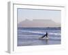 Young Woman Surfer Enters the Water of the Atlantic Ocean with Table Mountain in the Background-Yadid Levy-Framed Photographic Print