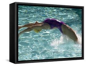 Young Woman Swimming the Backstroke in a Swimming Pool, Bainbridge Island, Washington, USA-null-Framed Stretched Canvas