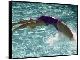 Young Woman Swimming the Backstroke in a Swimming Pool, Bainbridge Island, Washington, USA-null-Framed Stretched Canvas