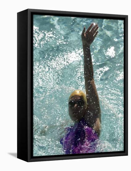 Young Woman Swimming the Backstroke in a Swimming Pool, Bainbridge Island, Washington, USA-null-Framed Stretched Canvas