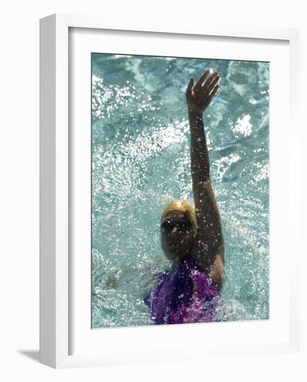 Young Woman Swimming the Backstroke in a Swimming Pool, Bainbridge Island, Washington, USA-null-Framed Premium Photographic Print