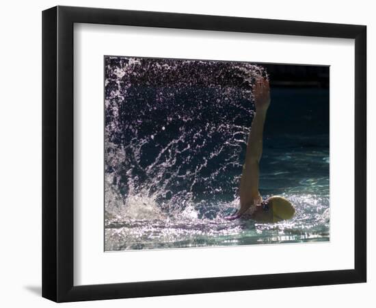 Young Woman Swimming the Backstroke in a Swimming Pool, Bainbridge Island, Washington, USA-null-Framed Photographic Print