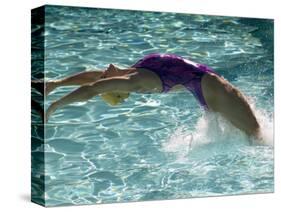 Young Woman Swimming the Backstroke in a Swimming Pool, Bainbridge Island, Washington, USA-null-Stretched Canvas