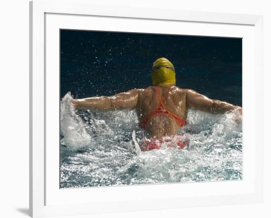 Young Woman Swimming the Butterfly Stroke in a Swimming Pool, Bainbridge Island, Washington, USA-null-Framed Photographic Print