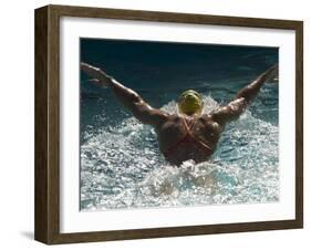 Young Woman Swimming the Butterfly Stroke in a Swimming Pool, Bainbridge Island, Washington, USA-null-Framed Premium Photographic Print