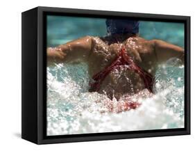 Young Woman Swimming the Butterfly Stroke in a Swimming Pool, Bainbridge Island, Washington, USA-null-Framed Stretched Canvas